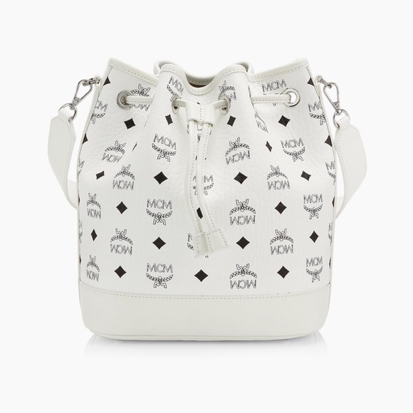 MCM White and Black Logo Bucket Bag with Clutch - Picture 2 of 8